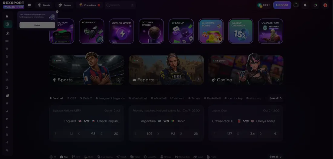 Browse sports, esports, casino and prediction markets straight from a wallet